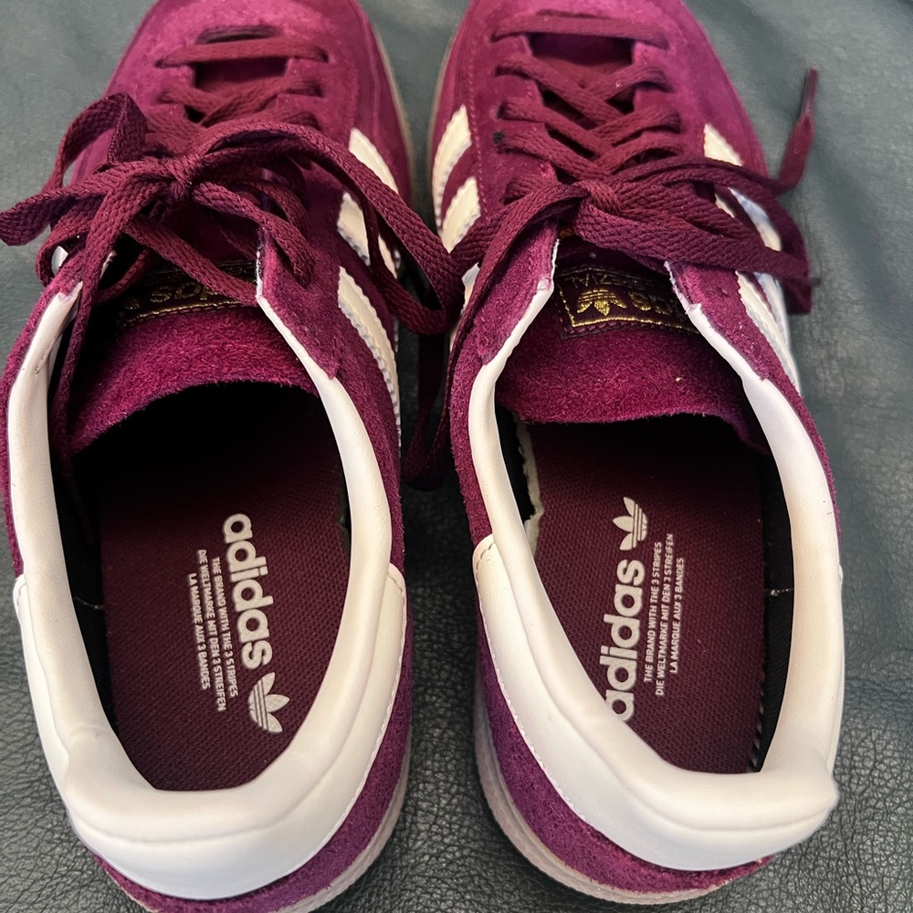 Adidas Maroon Suede Sneakers with White Stripes - Picture 6 of 6
